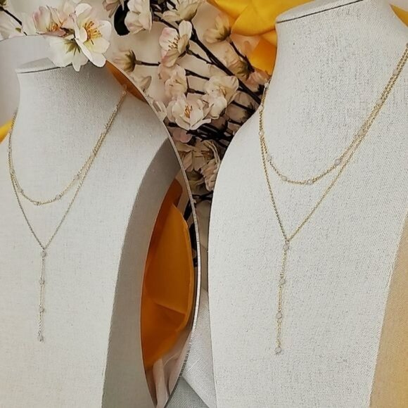 SHIVAM Layered Necklace 14kt Gold Plated White Onyx - Picture 2 of 6